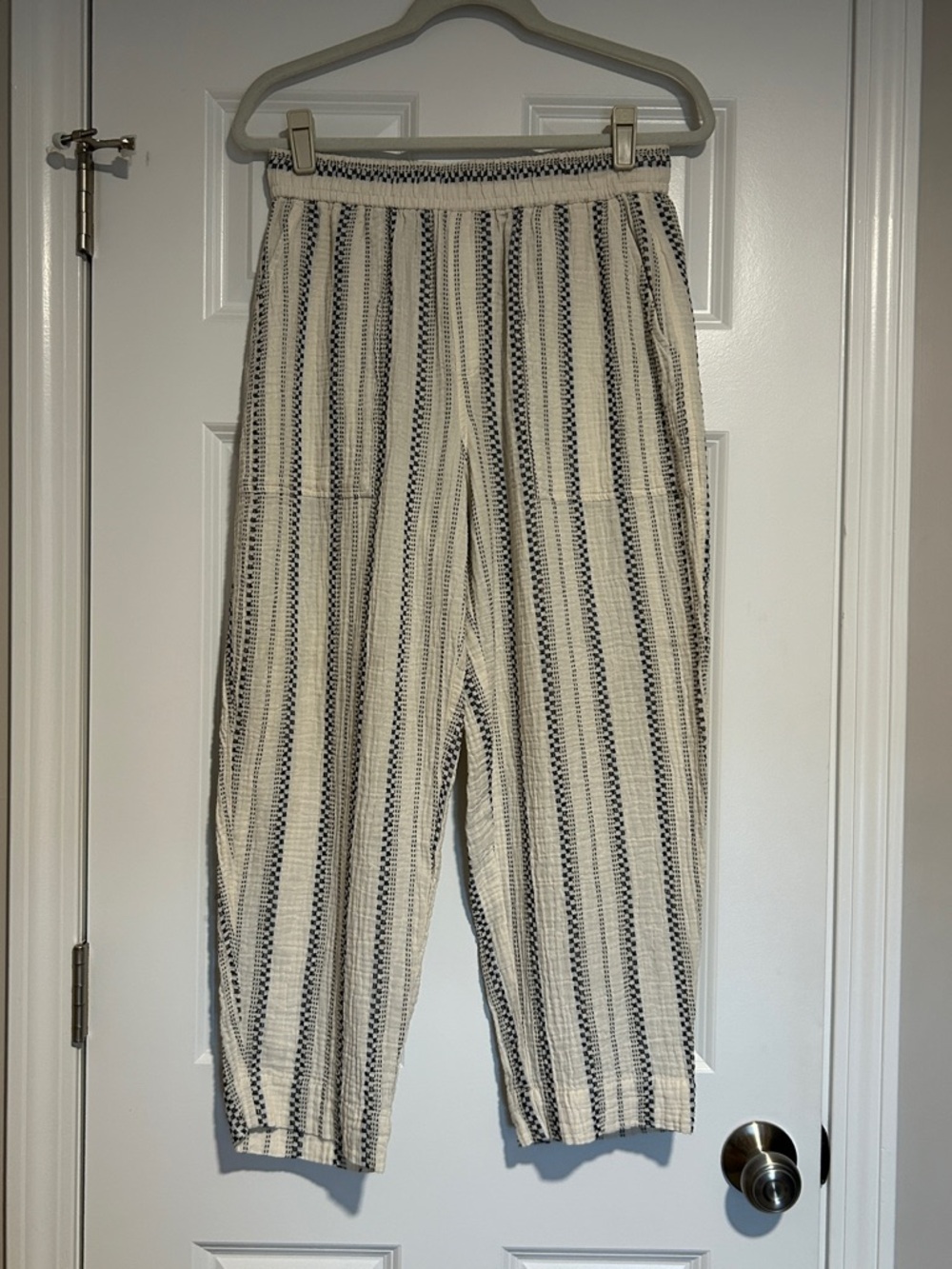 Madewell Pull-on Black & Cream Linen Ankle Pant Women's Size Small